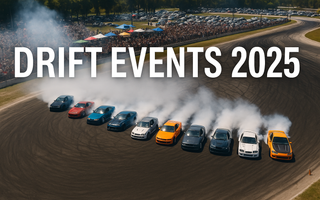 A large drift event seen from a drone shot overview