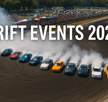A large drift event seen from a drone shot overview