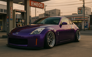 Installed Coilovers 350Z slammed at a gas station lowered