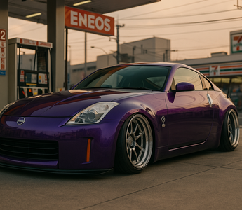 Installed Coilovers 350Z slammed at a gas station lowered