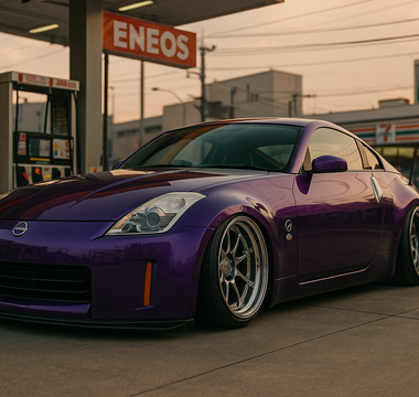 Installed Coilovers 350Z slammed at a gas station lowered