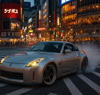 A slammed 350Z on coilovers