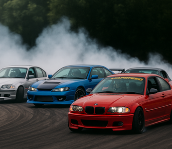 Four car drifting chassis on track