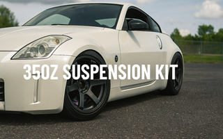 Nissan 350Z with aftermarket suspension kit installed, showcasing aggressive stance and camber settings.