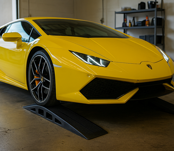 lamborghini on car ramps for oil change