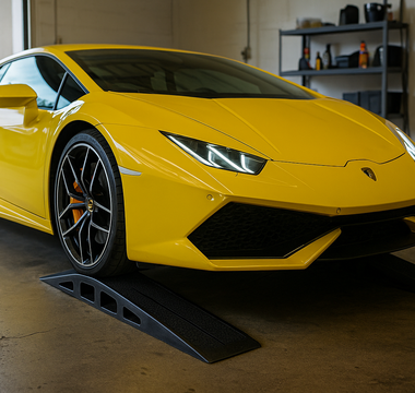 lamborghini on car ramps for oil change