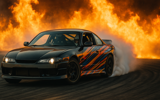 S14 car drifting on track in Florida show