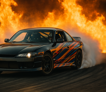 S14 car drifting on track in Florida show