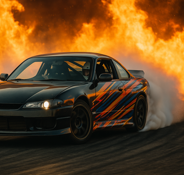 S14 car drifting on track in Florida show