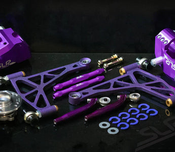 Coilover and angle kit close-up from a drift-ready SLRspeed setup