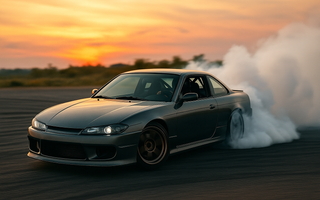 Drift car sliding sideways through a corner with smoke pouring from rear tires, illustrating the true meaning of drifting in motorsport.