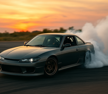 Drift car sliding sideways through a corner with smoke pouring from rear tires, illustrating the true meaning of drifting in motorsport.