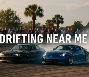 A 370Z and S14 drifting by a crowd at a drift event
