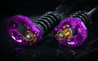 E46 camber plates installed on high performance coilovers