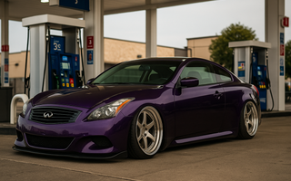 G37S Coilovers installed on purple G37 at gas station slammed