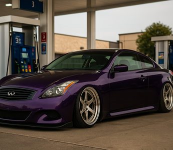 G37S Coilovers installed on purple G37 at gas station slammed