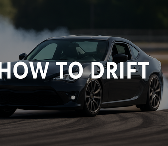 A FRS GT86 drifting on track with big wording of HOW TO DRIFT overlaying the image
