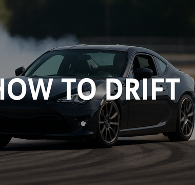 A FRS GT86 drifting on track with big wording of HOW TO DRIFT overlaying the image