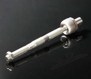 SLRspeed inner tie rod next to OEM rod showing beefier and lightweight construction for racing and drifting applications.