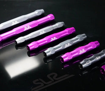 SLRspeed tie rods side by side with OEM tie rods, showing upgraded size and strength for racing and drift applications.