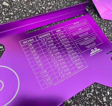 close up of toe in plates with conversion chart for accurate toe setting