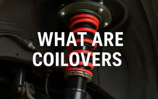 adjusting coilover ride height and preload in a garage with WHAT ARE COILOVERS text written over the image