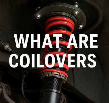 adjusting coilover ride height and preload in a garage with WHAT ARE COILOVERS text written over the image