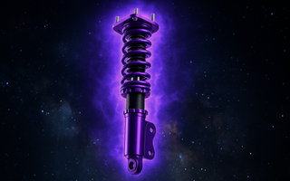 Purple front coilover floating in outer space with a glowing purple aura and star-filled background.