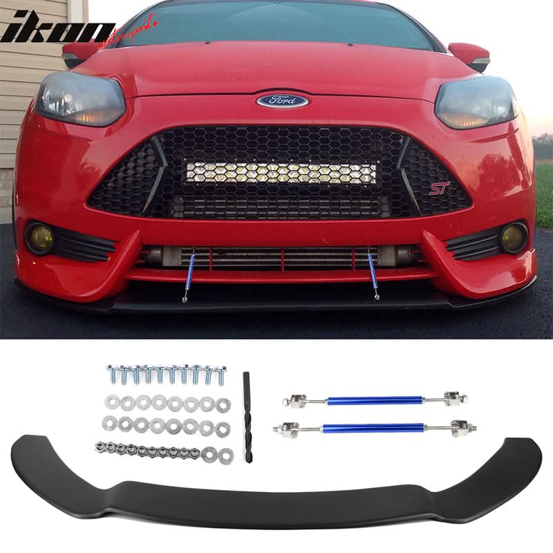 2013-2014 Ford Focus Matte Black Front Lip Splitter PP & Blue Rods ...